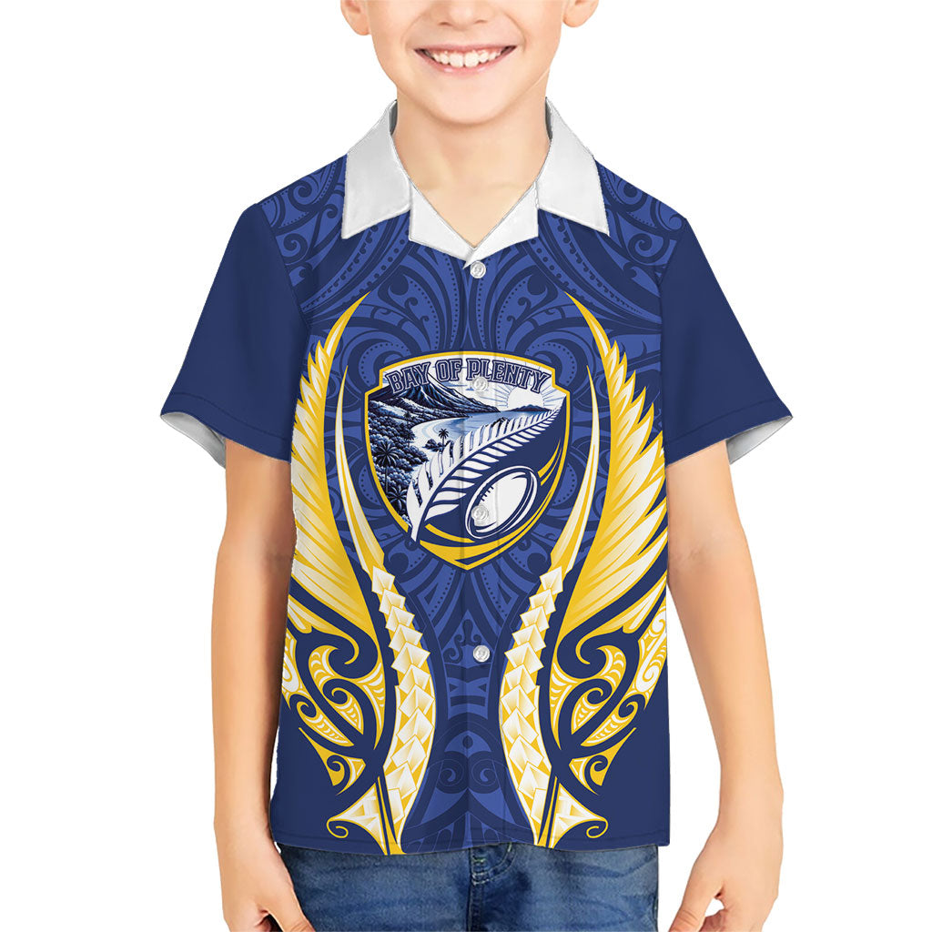Bay of Plenty 2026 Rugby Custom Family Matching Off Shoulder Short Dress and Hawaiian Shirt NZ Maori Silver Fern LT14 Son's Shirt Blue - Polynesian Pride