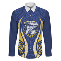 Bay of Plenty 2026 Rugby Custom Family Matching Puletasi and Hawaiian Shirt NZ Maori Silver Fern LT14 Dad's Shirt - Long Sleeve Blue - Polynesian Pride