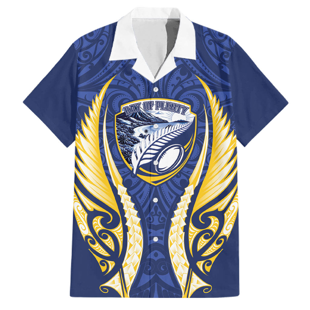Bay of Plenty 2026 Rugby Custom Family Matching Short Sleeve Bodycon Dress and Hawaiian Shirt NZ Maori Silver Fern LT14 Dad's Shirt - Short Sleeve Blue - Polynesian Pride