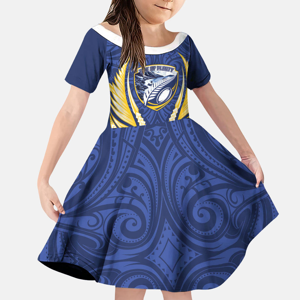 Bay of Plenty 2026 Rugby Custom Family Matching Summer Maxi Dress and Hawaiian Shirt NZ Maori Silver Fern LT14 Daughter's Dress Blue - Polynesian Pride