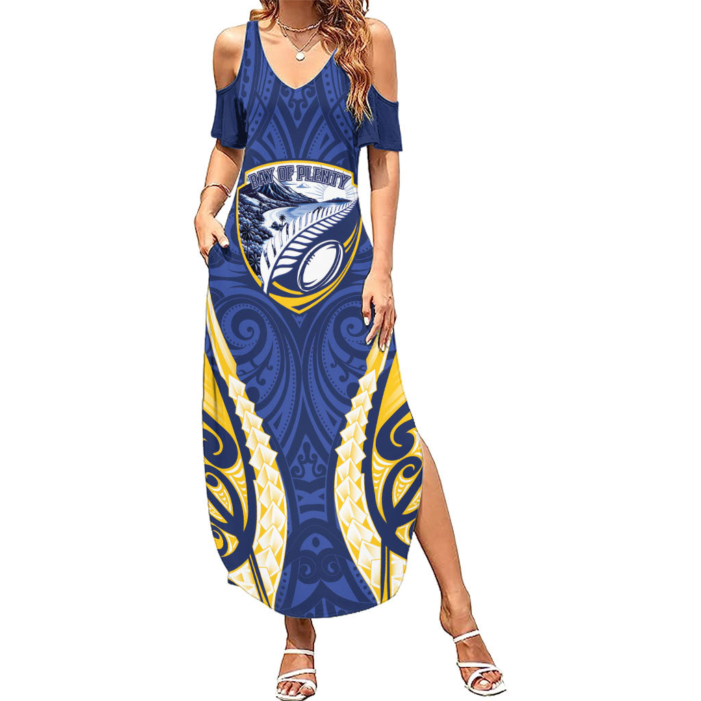 Bay of Plenty 2026 Rugby Custom Family Matching Summer Maxi Dress and Hawaiian Shirt NZ Maori Silver Fern LT14 Mom's Dress Blue - Polynesian Pride