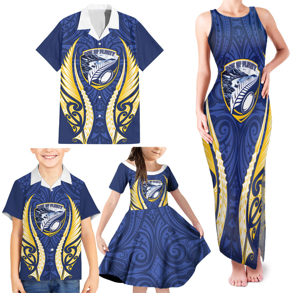 Bay of Plenty 2026 Rugby Custom Family Matching Tank Maxi Dress and Hawaiian Shirt NZ Maori Silver Fern LT14 - Polynesian Pride