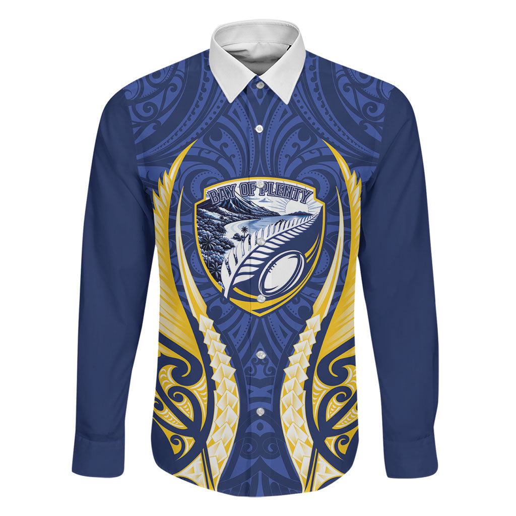 Bay of Plenty 2026 Rugby Custom Family Matching Tank Maxi Dress and Hawaiian Shirt NZ Maori Silver Fern LT14 Dad's Shirt - Long Sleeve Blue - Polynesian Pride