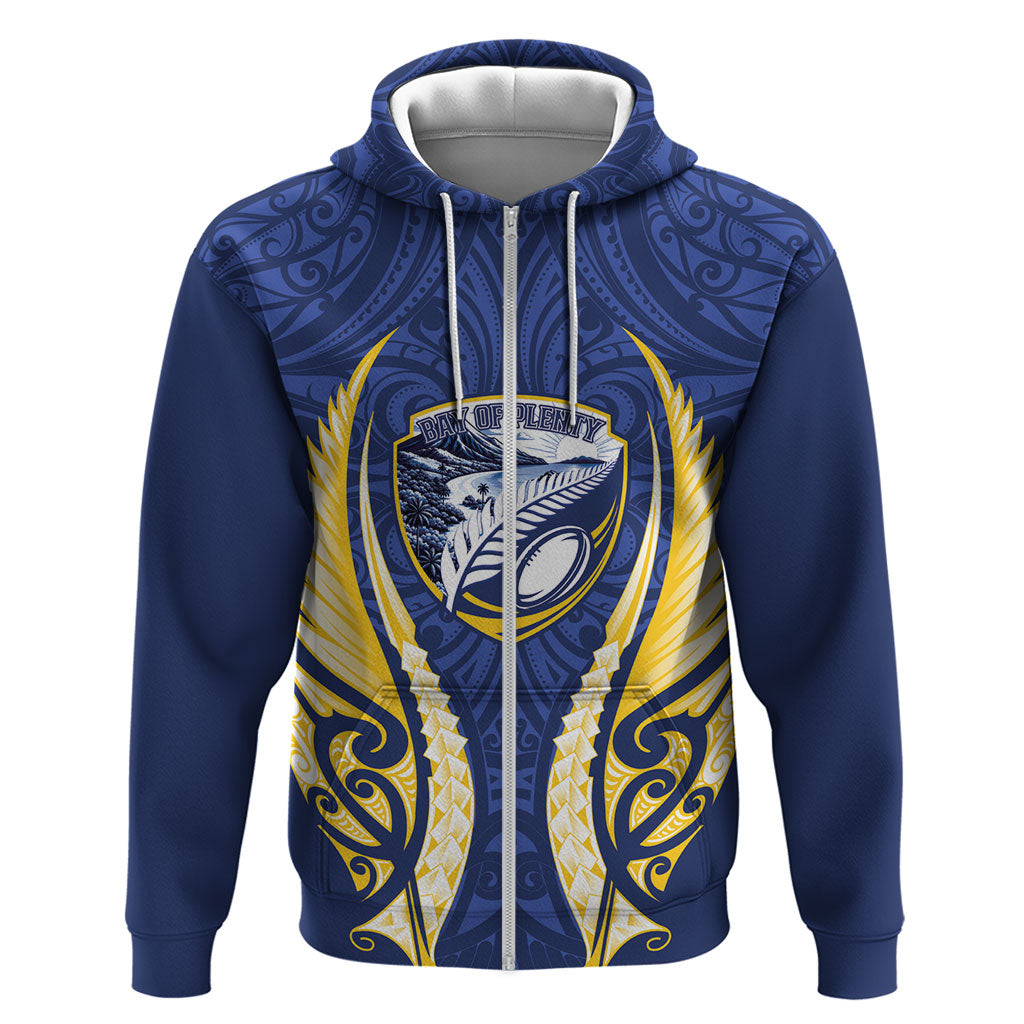 Bay of Plenty 2026 Rugby Custom Hoodie NZ Maori Silver Fern LT14 Zip Hoodie Blue - Polynesian Pride