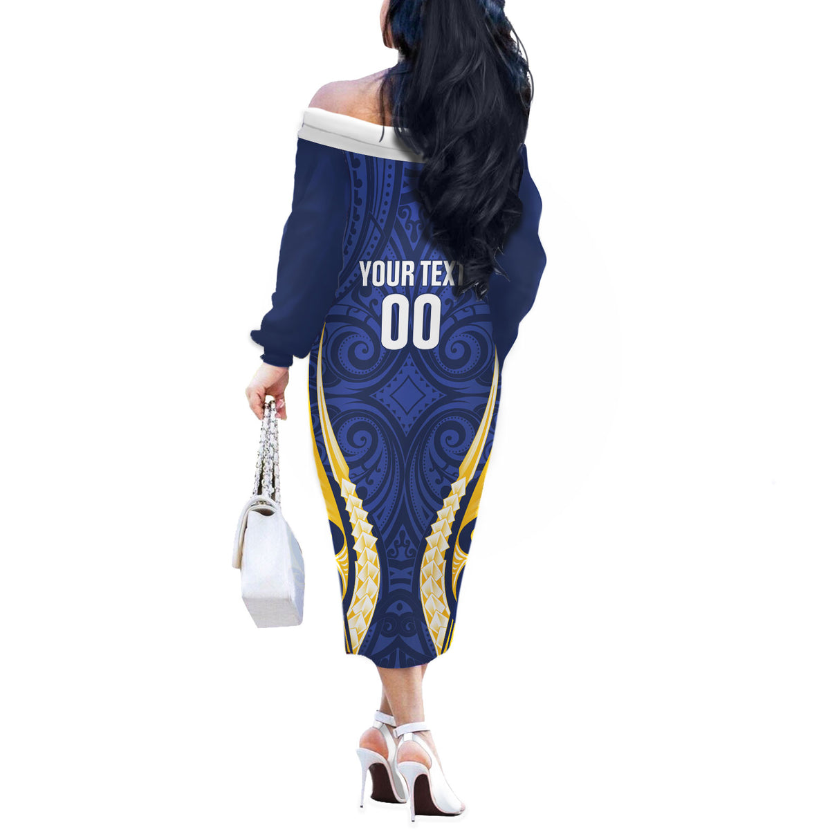 Bay of Plenty 2026 Rugby Custom Off The Shoulder Long Sleeve Dress NZ Maori Silver Fern LT14 - Polynesian Pride