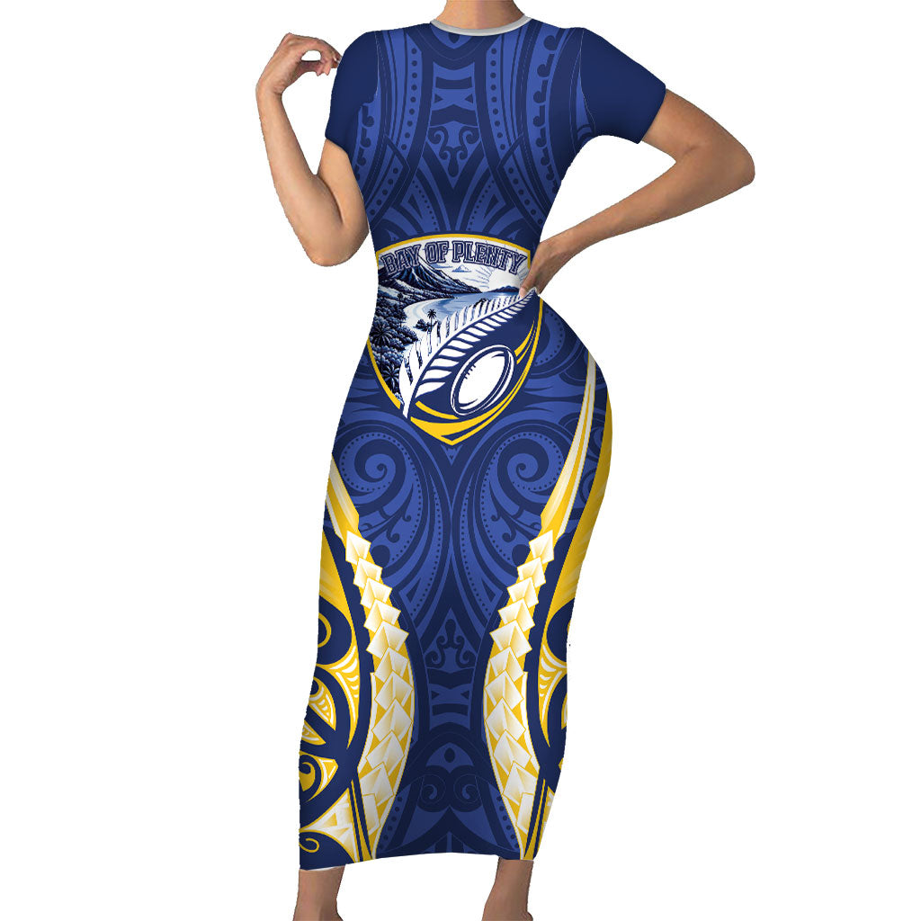 Bay of Plenty 2026 Rugby Custom Short Sleeve Bodycon Dress NZ Maori Silver Fern LT14 Long Dress Blue - Polynesian Pride