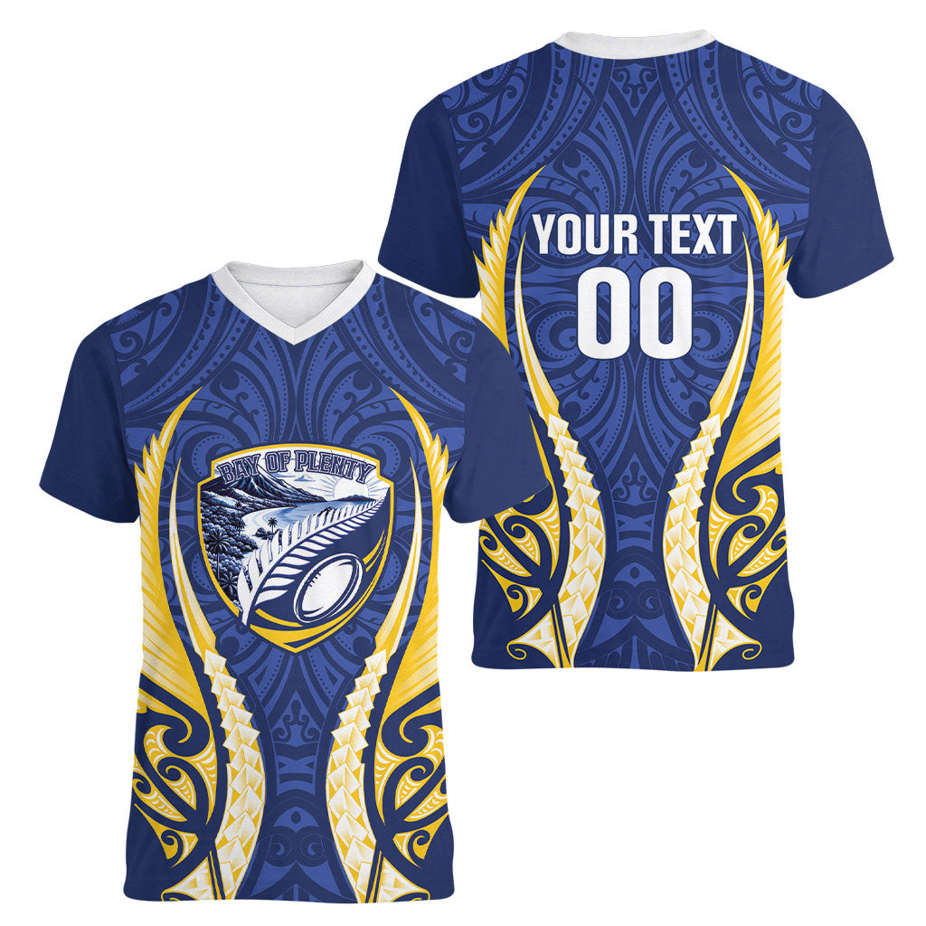 Bay of Plenty 2026 Rugby Custom Women V-Neck T-Shirt NZ Maori Silver Fern LT14 - Polynesian Pride