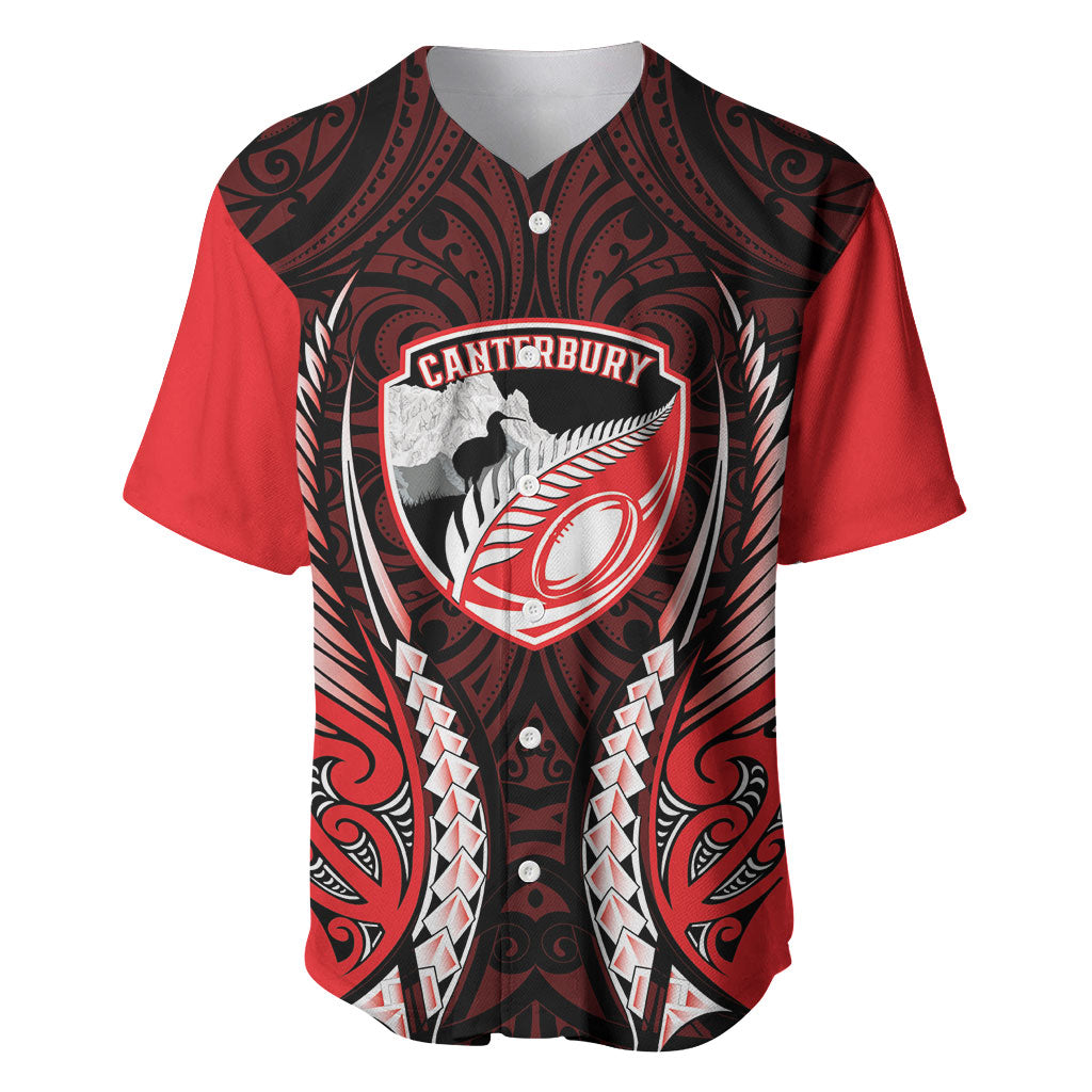 Canterbury 2026 Rugby Custom Baseball Jersey NZ Maori Silver Fern LT14 Red - Polynesian Pride