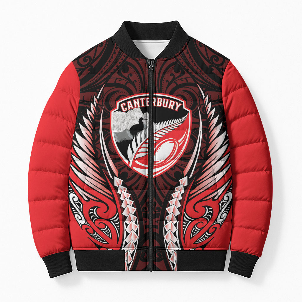 Canterbury 2026 Rugby Custom Bomber Puffer Jacket NZ Maori Silver Fern LT14 Unisex Red - Polynesian Pride