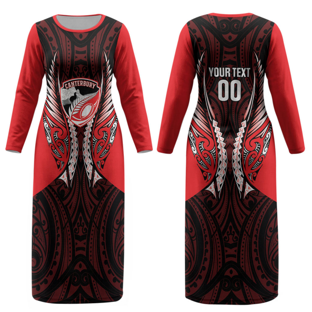 Canterbury 2026 Rugby Custom Couples Matching Long Sleeve Bodycon Dress and Hawaiian Shirt NZ Maori Silver Fern LT14 - Polynesian Pride
