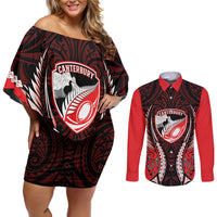 Canterbury 2026 Rugby Custom Couples Matching Off Shoulder Short Dress and Long Sleeve Button Shirt NZ Maori Silver Fern