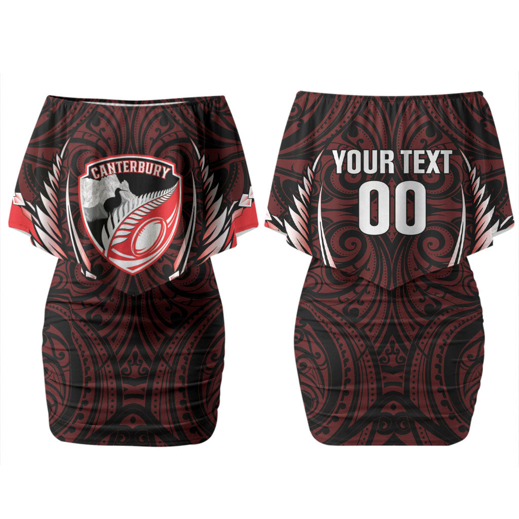 Canterbury 2026 Rugby Custom Couples Matching Off Shoulder Short Dress and Long Sleeve Button Shirt NZ Maori Silver Fern LT14 - Polynesian Pride