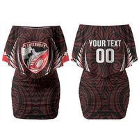 Canterbury 2026 Rugby Custom Couples Matching Off Shoulder Short Dress and Long Sleeve Button Shirt NZ Maori Silver Fern LT14 - Polynesian Pride