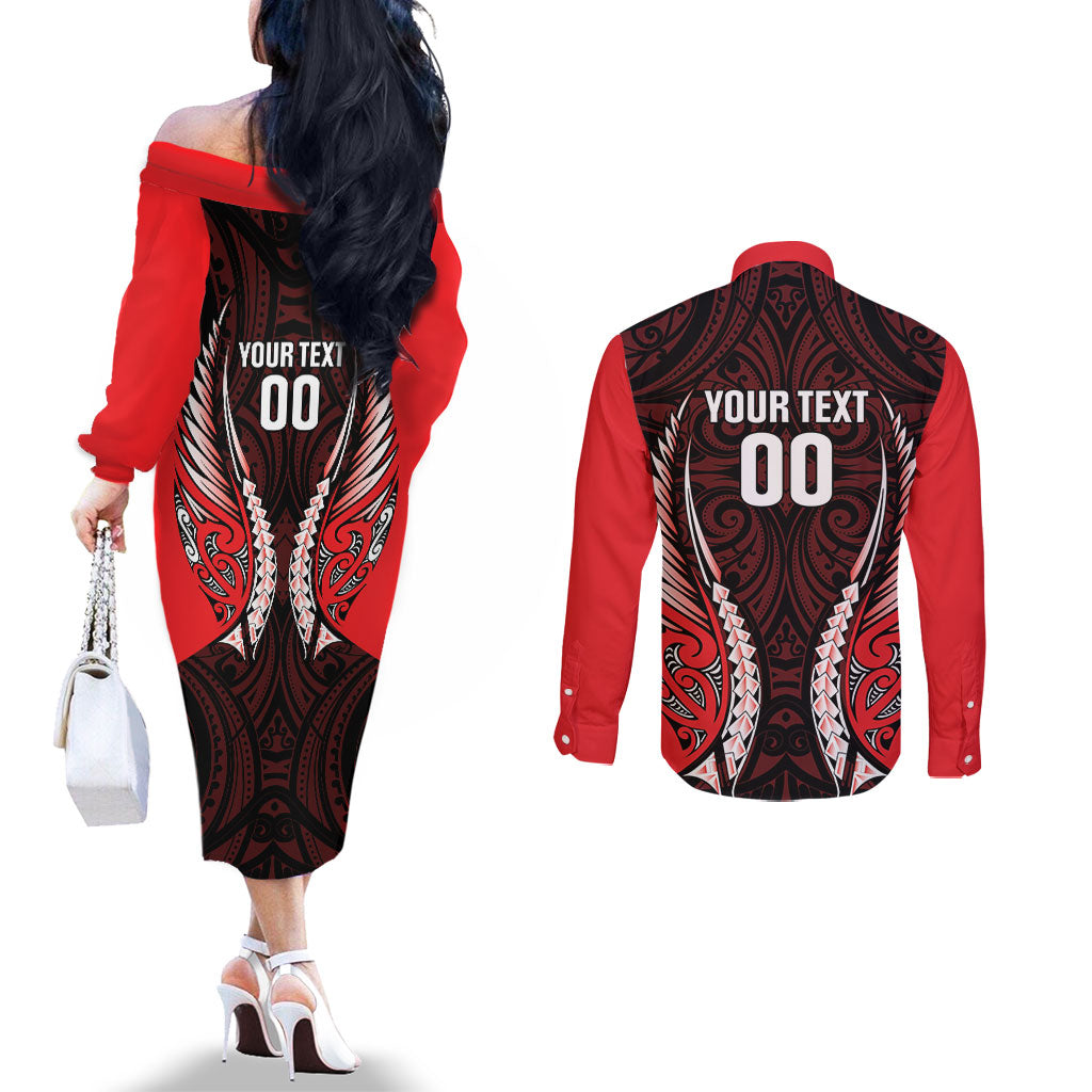Canterbury 2026 Rugby Custom Couples Matching Off The Shoulder Long Sleeve Dress and Long Sleeve Button Shirt NZ Maori Silver Fern LT14 - Polynesian Pride