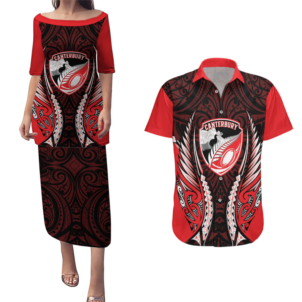 Canterbury 2026 Rugby Custom Couples Matching Puletasi and Hawaiian Shirt NZ Maori Silver Fern LT14 Red - Polynesian Pride