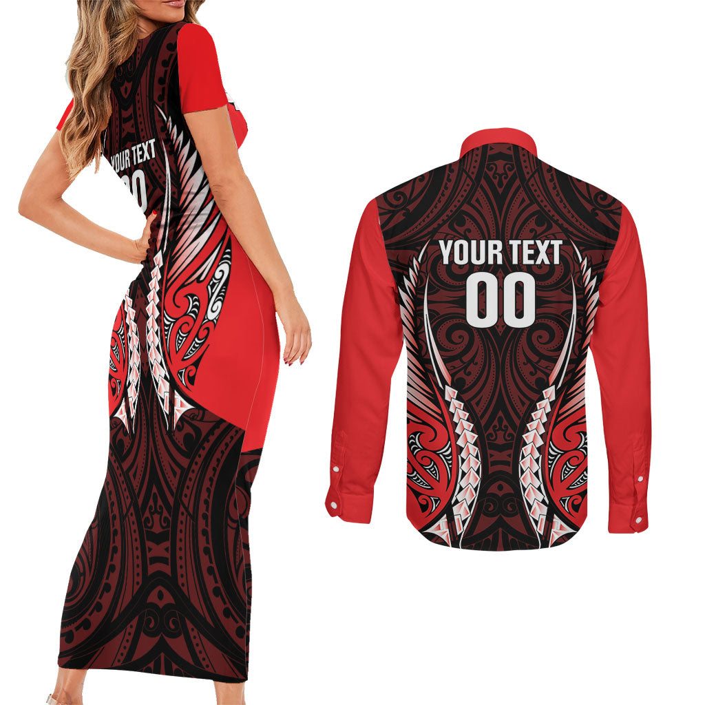 Canterbury 2026 Rugby Custom Couples Matching Short Sleeve Bodycon Dress and Long Sleeve Button Shirt NZ Maori Silver Fern LT14 - Polynesian Pride