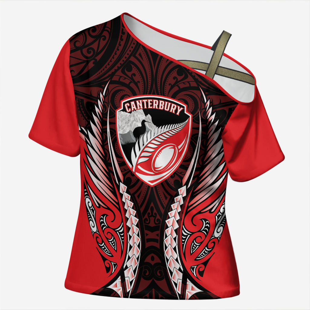 Canterbury 2026 Rugby Custom Cross Shoulder Shirt NZ Maori Silver Fern LT14 Female Red - Polynesian Pride