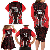 Canterbury 2026 Rugby Custom Family Matching Long Sleeve Bodycon Dress and Hawaiian Shirt NZ Maori Silver Fern LT14 - Polynesian Pride