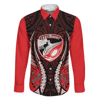 Canterbury 2026 Rugby Custom Family Matching Long Sleeve Bodycon Dress and Hawaiian Shirt NZ Maori Silver Fern LT14 Dad's Shirt - Long Sleeve Red - Polynesian Pride