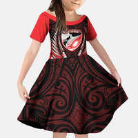 Canterbury 2026 Rugby Custom Family Matching Mermaid Dress and Hawaiian Shirt NZ Maori Silver Fern LT14 Daughter's Dress Red - Polynesian Pride