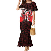 Canterbury 2026 Rugby Custom Family Matching Mermaid Dress and Hawaiian Shirt NZ Maori Silver Fern LT14 Mom's Dress Red - Polynesian Pride