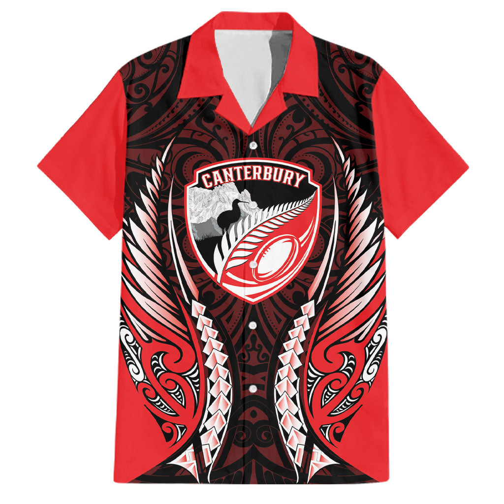 Canterbury 2026 Rugby Custom Family Matching Off Shoulder Maxi Dress and Hawaiian Shirt NZ Maori Silver Fern LT14 Dad's Shirt - Short Sleeve Red - Polynesian Pride