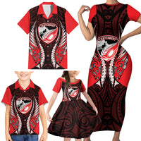 Canterbury 2026 Rugby Custom Family Matching Short Sleeve Bodycon Dress and Hawaiian Shirt NZ Maori Silver Fern LT14 - Polynesian Pride