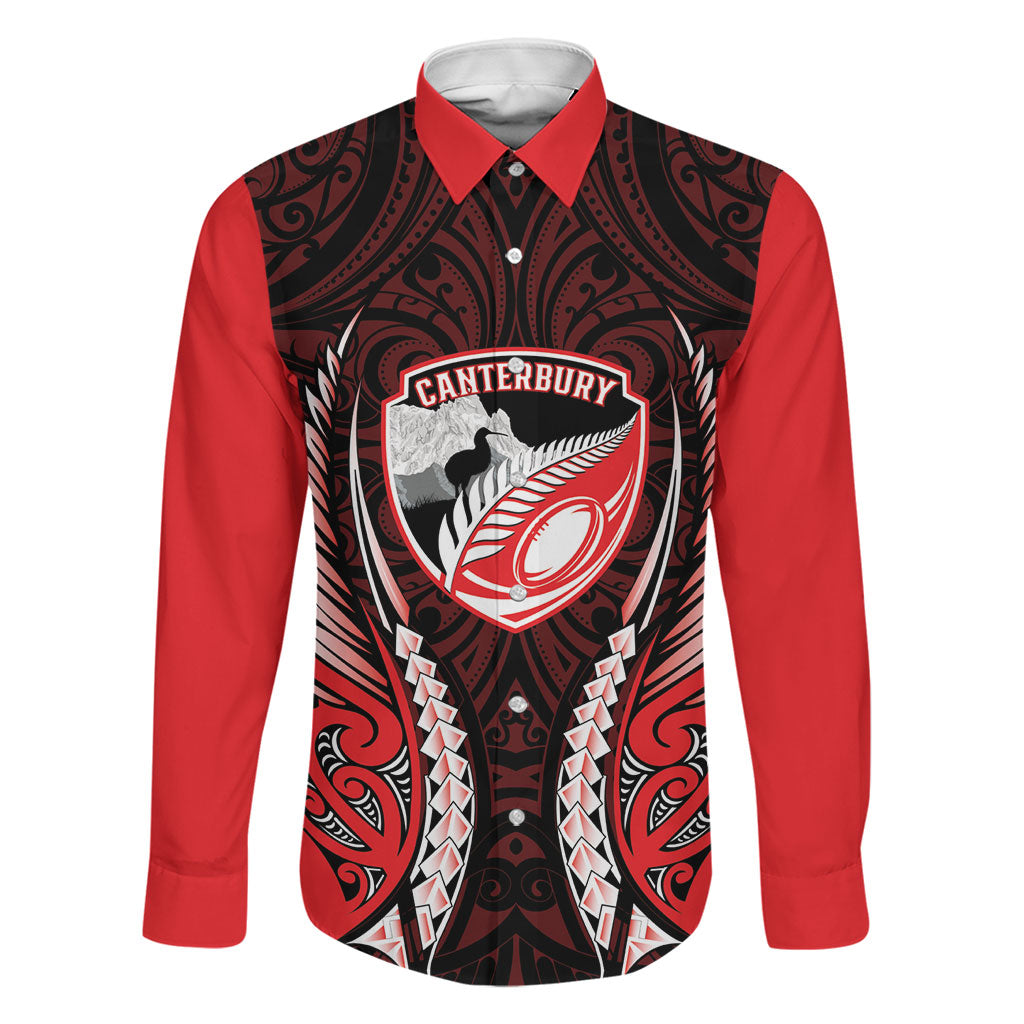 Canterbury 2026 Rugby Custom Family Matching Summer Maxi Dress and Hawaiian Shirt NZ Maori Silver Fern LT14 Dad's Shirt - Long Sleeve Red - Polynesian Pride