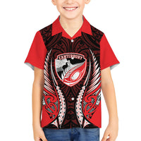 Canterbury 2026 Rugby Custom Family Matching Summer Maxi Dress and Hawaiian Shirt NZ Maori Silver Fern LT14 Son's Shirt Red - Polynesian Pride