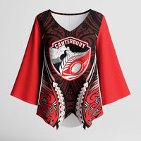 Canterbury 2026 Rugby Custom Kimono Sleeve Blouse NZ Maori Silver Fern LT14 Female Red - Polynesian Pride