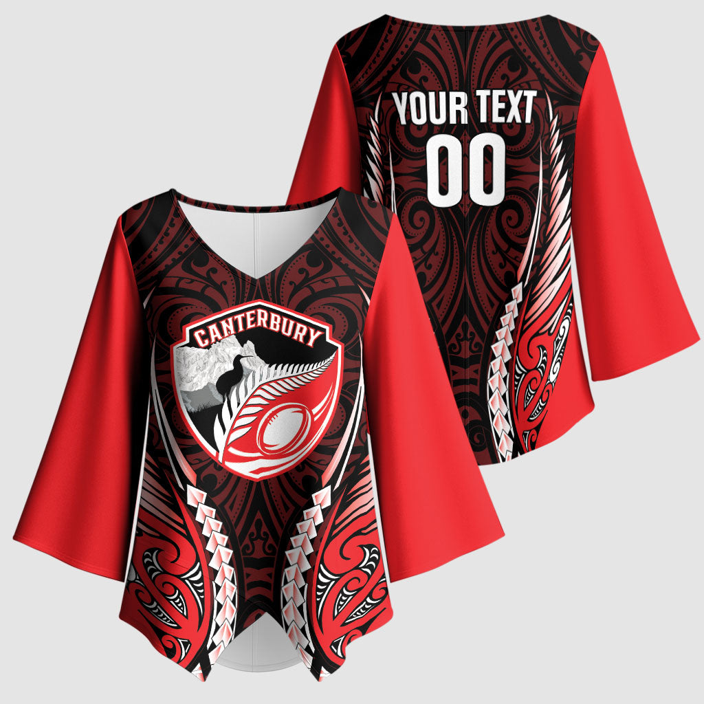 Canterbury 2026 Rugby Custom Kimono Sleeve Blouse NZ Maori Silver Fern LT14 - Polynesian Pride