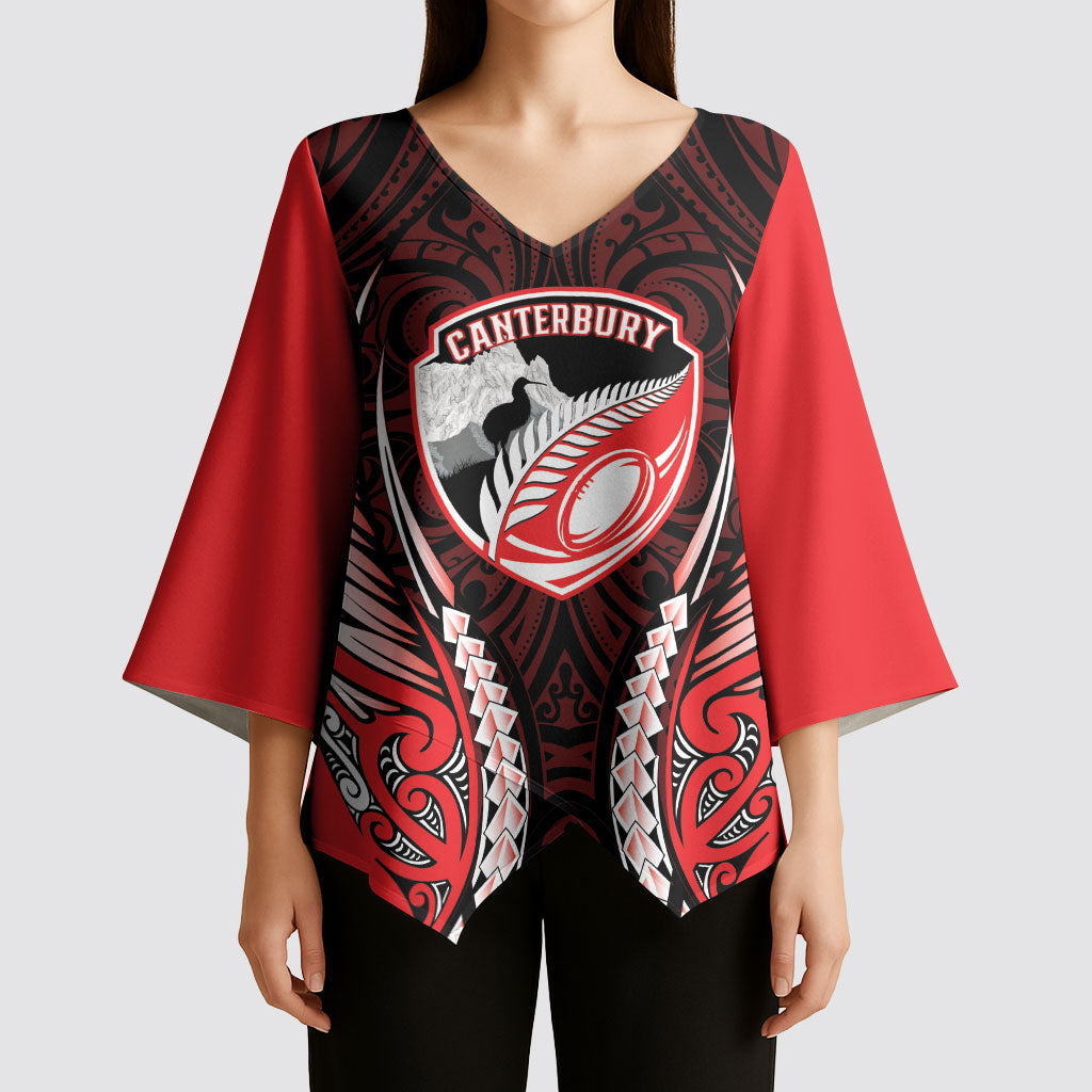 Canterbury 2026 Rugby Custom Kimono Sleeve Blouse NZ Maori Silver Fern LT14 - Polynesian Pride