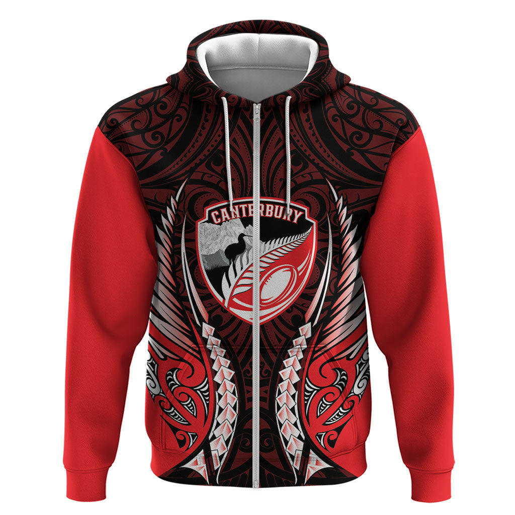 Canterbury 2026 Rugby Custom Zip Hoodie NZ Maori Silver Fern LT14 Zip Hoodie Red - Polynesian Pride
