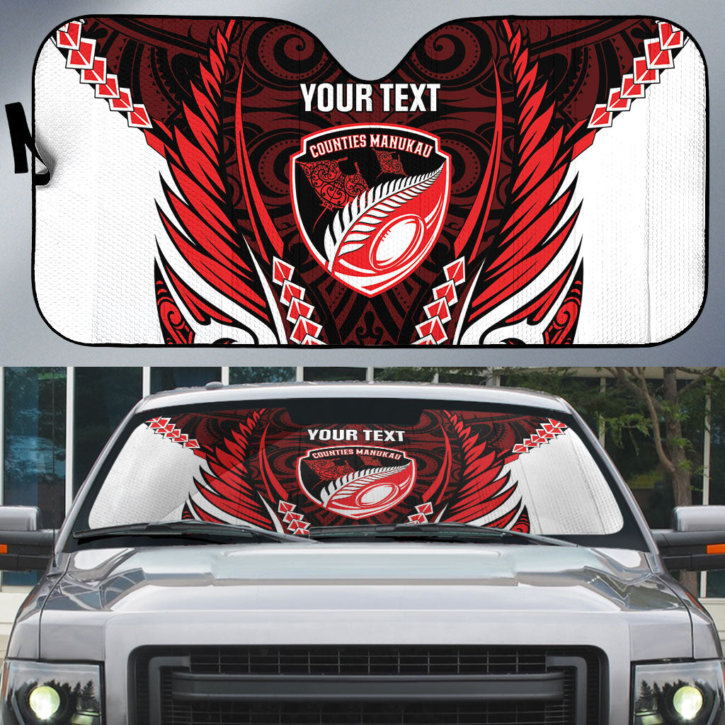 Counties Manukau 2026 Rugby Custom Auto Sun Shade NZ Maori Silver Fern LT14 Red - Polynesian Pride