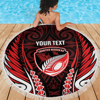 Counties Manukau 2026 Rugby Custom Beach Blanket NZ Maori Silver Fern