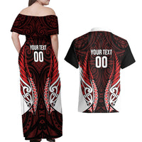 Counties Manukau 2026 Rugby Custom Couples Matching Off Shoulder Maxi Dress and Hawaiian Shirt NZ Maori Silver Fern LT14 - Polynesian Pride