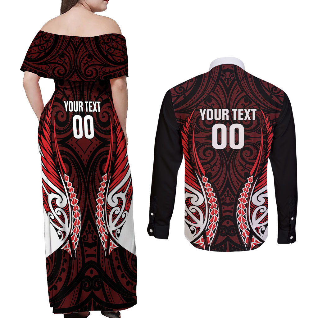Counties Manukau 2026 Rugby Custom Couples Matching Off Shoulder Maxi Dress and Long Sleeve Button Shirt NZ Maori Silver Fern LT14 - Polynesian Pride