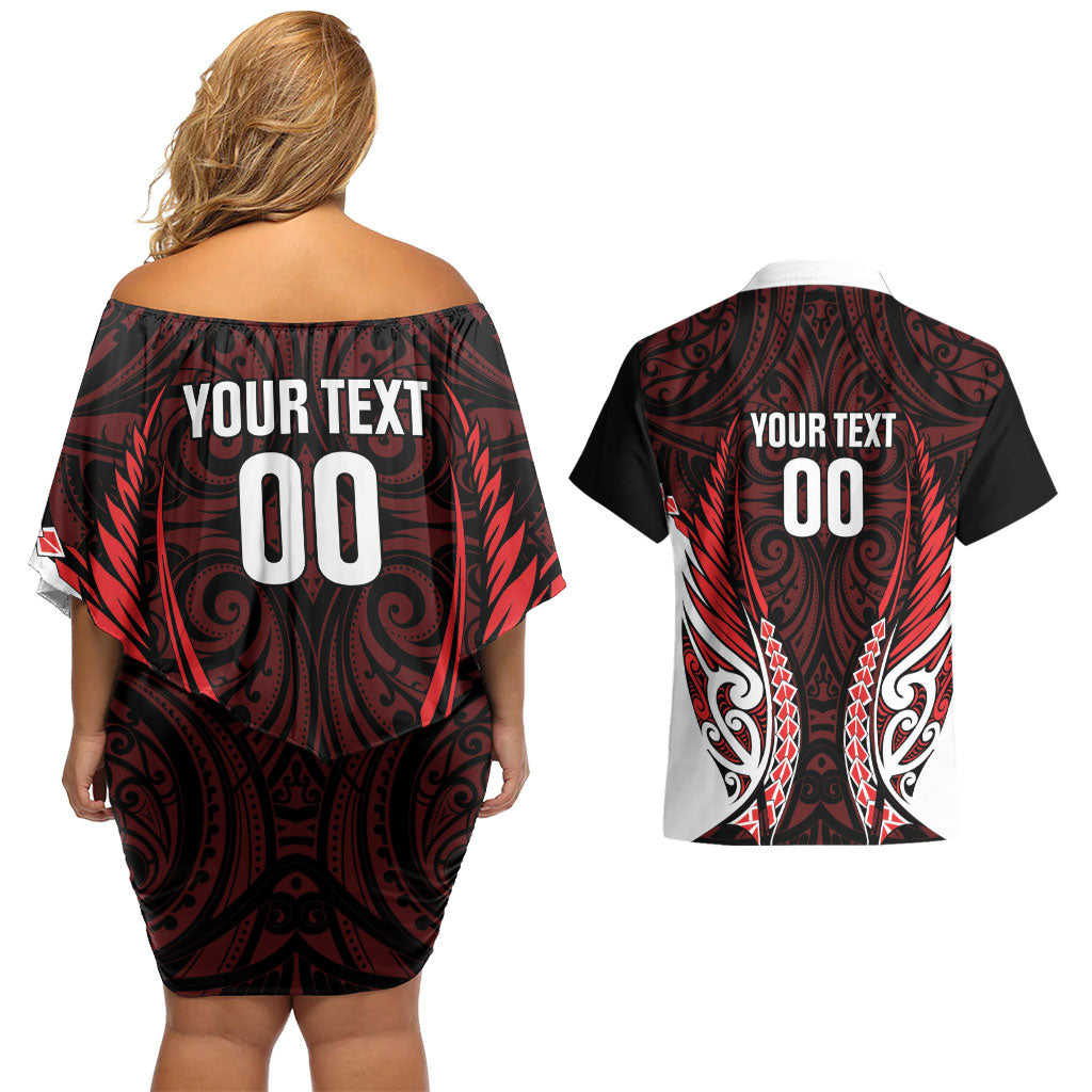 Counties Manukau 2026 Rugby Custom Couples Matching Off Shoulder Short Dress and Hawaiian Shirt NZ Maori Silver Fern LT14 - Polynesian Pride