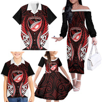 Counties Manukau 2026 Rugby Custom Family Matching Off The Shoulder Long Sleeve Dress and Hawaiian Shirt NZ Maori Silver Fern LT14 - Polynesian Pride