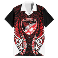 Counties Manukau 2026 Rugby Custom Family Matching Off Shoulder Maxi Dress and Hawaiian Shirt NZ Maori Silver Fern LT14 Dad's Shirt - Short Sleeve Red - Polynesian Pride