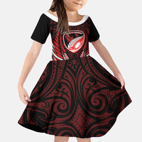 Counties Manukau 2026 Rugby Custom Family Matching Short Sleeve Bodycon Dress and Hawaiian Shirt NZ Maori Silver Fern LT14 Daughter's Dress Red - Polynesian Pride