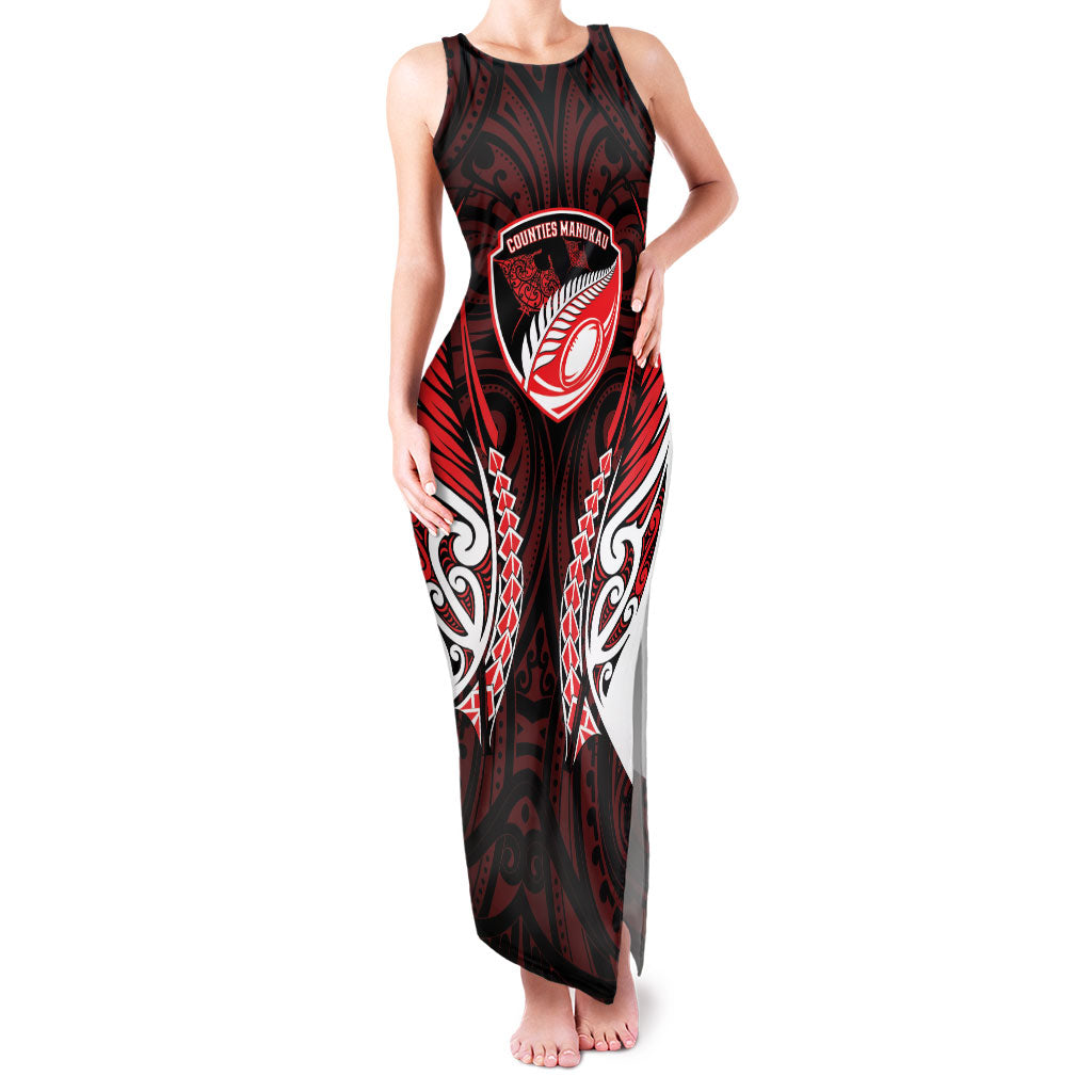 Counties Manukau 2026 Rugby Custom Family Matching Tank Maxi Dress and Hawaiian Shirt NZ Maori Silver Fern LT14 Mom's Dress Red - Polynesian Pride