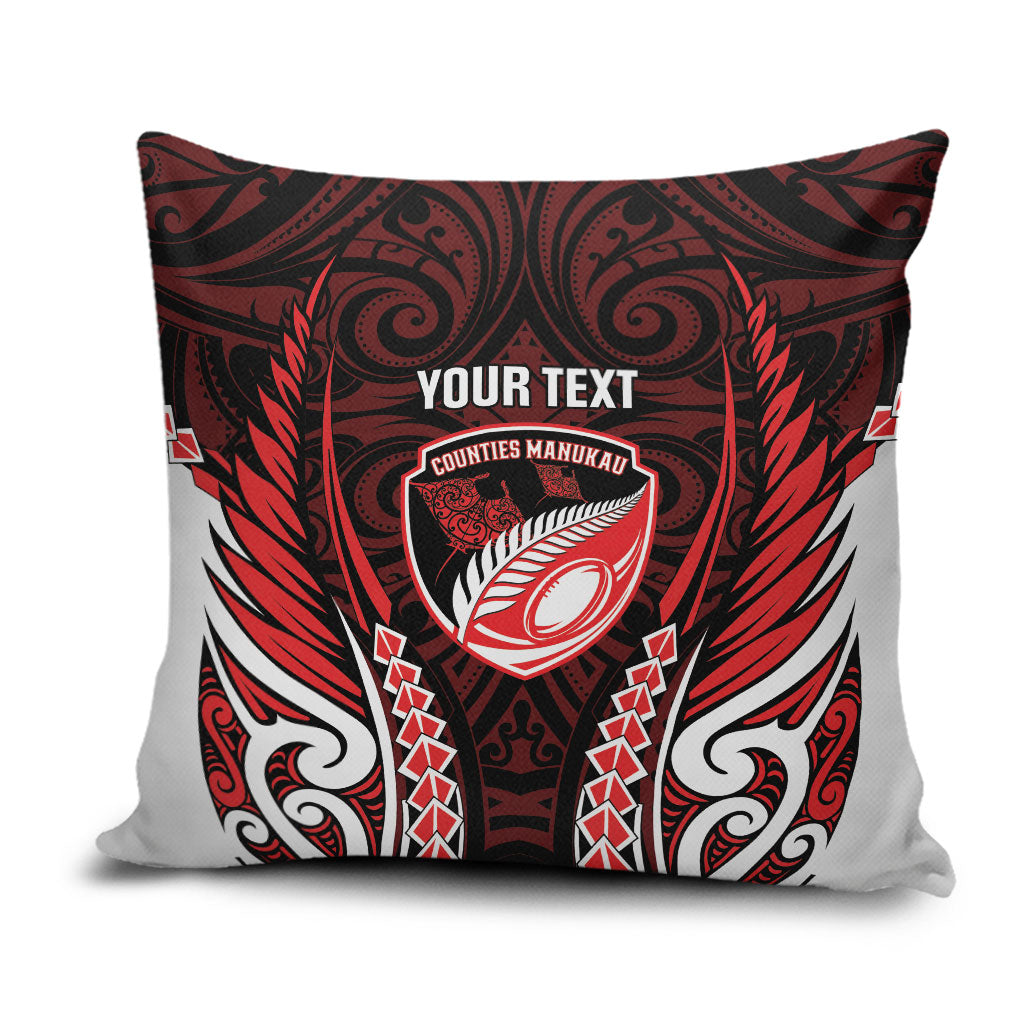 Counties Manukau 2026 Rugby Custom Pillow Cover NZ Maori Silver Fern LT14 Red - Polynesian Pride
