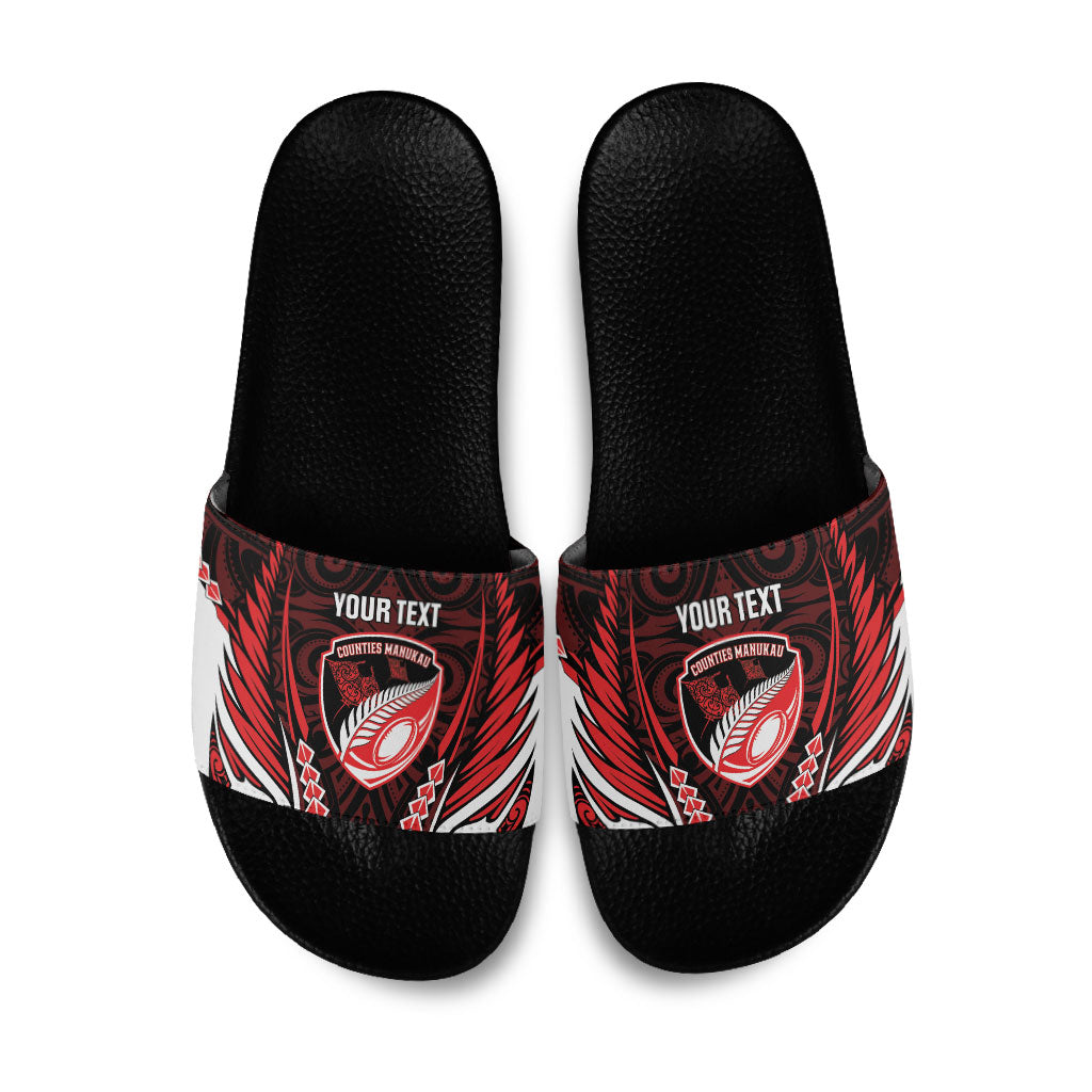Counties Manukau 2026 Rugby Custom Slide Sandals NZ Maori Silver Fern