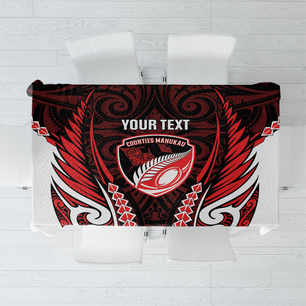 Counties Manukau 2026 Rugby Custom Tablecloth NZ Maori Silver Fern LT14 Red - Polynesian Pride