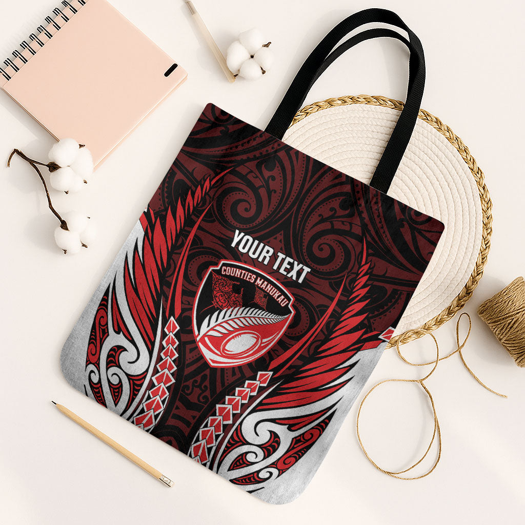 Counties Manukau 2026 Rugby Custom Tote Bag NZ Maori Silver Fern LT14 Black Strap One Size Red - Polynesian Pride