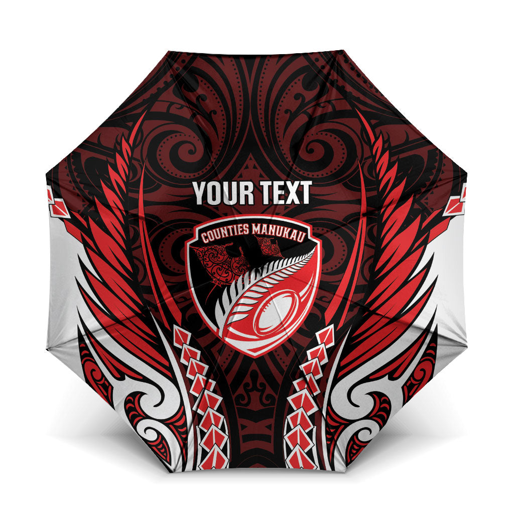 Counties Manukau 2026 Rugby Custom Umbrella NZ Maori Silver Fern LT14 One Size Folded 11.42 inch Opened Diameter 37.4 inch Red - Polynesian Pride