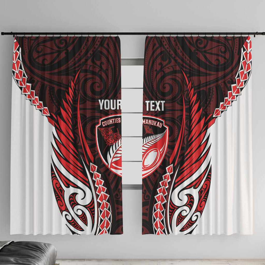 Counties Manukau 2026 Rugby Custom Window Curtain NZ Maori Silver Fern LT14 With Hooks Red - Polynesian Pride