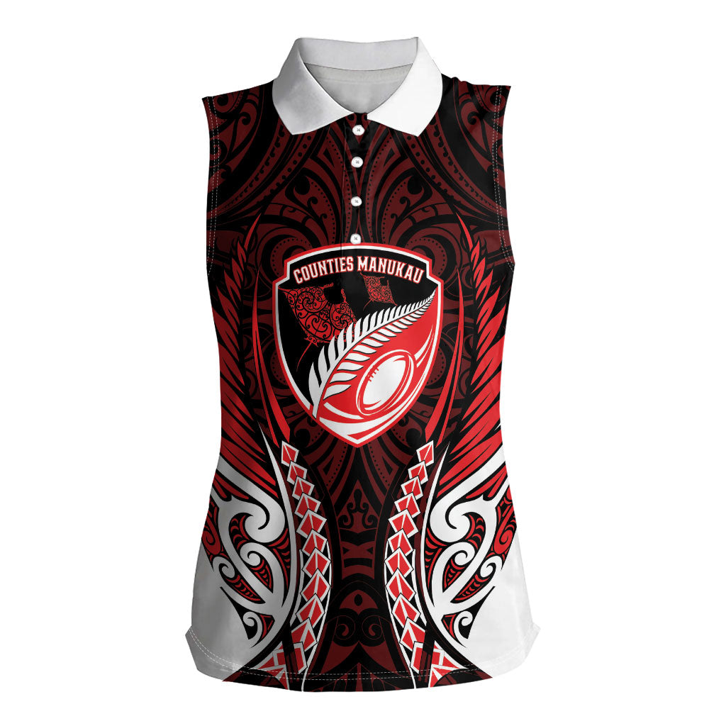 Counties Manukau 2026 Rugby Custom Women Sleeveless Polo Shirt NZ Maori Silver Fern LT14 Female Red - Polynesian Pride