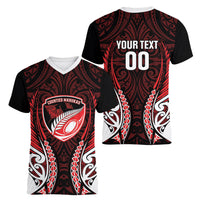 Counties Manukau 2026 Rugby Custom Women V-Neck T-Shirt NZ Maori Silver Fern LT14 - Polynesian Pride